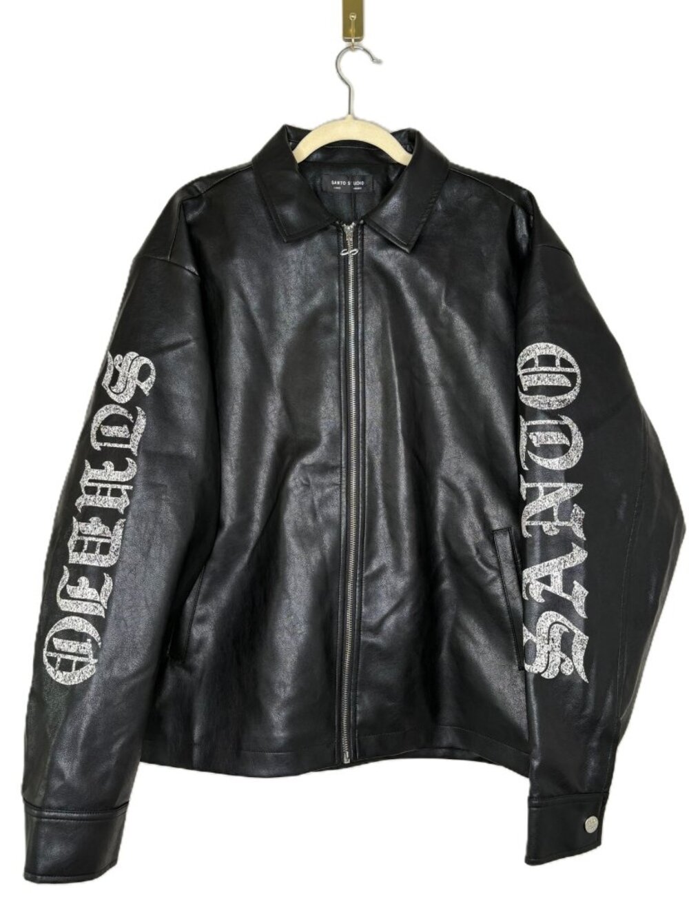 Santo Studio Vegan Leather Jacket – Black – Size Large – NWT – Graphic Sleeve